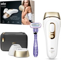 Braun Silk·expert Pro 5, домашний лазер, устройство для удаления волос IPL, постоянное удаление видимых волос, 1 стандартная и 1 прецизионная головка и бритва Venus, подарок для женщин, PL5147, белый/золотой 1000002886