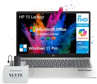 Ноутбук HP 15.6 2025 года выпуска, ноутбук с 10-ядерным процессором Intel i5 для офиса, бизнес-ноутбук для студентов колледжей, 15-дюймовый FHD-дисплей, 32 ГБ ОЗУ, 1,5 ТБ памяти (1 ТБ SSD+512 ГБ PSSD), Windows 11 Pro Copilot AI, цифровая клавиатура, USB-C 1000002948