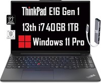 Ноутбук Lenovo ThinkPad E16 Business (16-дюймовый FHD+ с антибликовым покрытием, Intel 13-го поколения 10-Core i7-1355U, 40 ГБ ОЗУ, 1 ТБ SSD), подсветка, сканер отпечатков пальцев, IST Hub, веб-камера FHD, Ethernet, Wi-Fi 6, Win 11 Pro, черный 1000002973