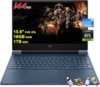 Игровой ноутбук HP Victus 15 15,6-дюймовый FHD IPS с антибликовым покрытием, 144 Гц, 8-ядерный процессор Intel i5-12450H (Beat i7-11800H), 16 ГБ ОЗУ, 1 ТБ SSD, GeForce RTX 3050 с подсветкой, быстрая зарядка B&O, Win11, синий, с аксессуаром ICP 1000003071