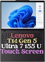 Lenovo New ThinkPad T14 Gen 5 AI-Laptop с сенсорным экраном (Intel AI Ultra 7 155U 12-Core | 32 ГБ ОЗУ + 1 ТБ PCIe | SSD | 14" WUXGA FHD+ (1920 x 1200), IPS, антибликовое покрытие | сканер отпечатков пальцев, Wifi6, Win 11 Pro) 1000003158