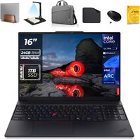 Ноутбук Lenovo ThinkPad E16 Gen 3 AI Business Laptop – Intel Ultra 7-255H, 24 ГБ DDR5 RAM, 1 ТБ SSD, сканер отпечатков пальцев, Windows 11 Pro, Eng/AR | Включает подставку для ноутбука 1st Wave и сканер документов + мышь + антивирус + сумку 1000003190