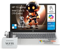 Ноутбук HP 2025 15,6 с сенсорным экраном, Intel 10-Core i5, ноутбук с сенсорным экраном 15 дюймов, 16 ГБ ОЗУ, 1,5 ТБ памяти (1 ТБ SSD+512 ГБ PSSD), Windows 11 Pro Lifetime Office, цифровая клавиатура, YGYTE 1000003197