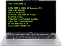 Ноутбук Acer Aspire Lite 16" | Процессор Intel Core i3-1305U 13-го поколения | ОЗУ DDR5 16 ГБ | SSD 1 ТБ | Дисплей FHD+ IPS | Графика Intel UHD с Win 11 Pro (ОБНОВЛЕННАЯ) — серебристый 1000003198