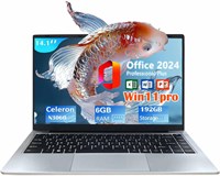 ?14,1-дюймовый ноутбук, Office 2024, Win 11 Pro, 6 ГБ ОЗУ, 192 ГБ памяти, сверхтонкий экран HD IPS, студенческий бизнес-ноутбук, процессор Intel Celeron серии N, серебристый 1000003251