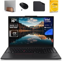 Ноутбук Lenovo AI Business ThinkPad T16 Gen 3 — Intel Ultra 7-155U, 64 ГБ ОЗУ, 2 ТБ SSD, клавиатура с подсветкой, считыватель смарт-карт и отпечатков пальцев, Win11 Pro (включает подставку для ноутбука 1st Wave + мышь + антивирус + коврик для мыши) 1000003367