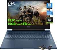 Игровой ноутбук HP Victus 15 | 15,6-дюймовый FHD IPS с антибликовым покрытием, 144 Гц | 8-ядерный процессор Intel i5-12450H (>i7-11800H) | 16 ГБ DDR4 1 ТБ SSD | GeForce RTX 3050 | Подсветка B&O Fast Charging Win11Pro с аксессуаром DLCA 1000003368