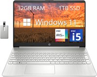 Ноутбук HP 15,6" FHD, Intel i5-1135G7, 32 ГБ DDR4 RAM, 1 ТБ PCIe SSD, Intel Iris Xe Graphics, HD веб-камера, стереодинамики, Windows 11, серебристый, USB-карта 32 ГБ 1000003387