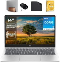 Ноутбук HP 14 дюймов — дисплей FHD, веб-камера, Wi-Fi — процессор Intel i5-1335U 13-го поколения, 32 ГБ ОЗУ, 512 ГБ SSD, Windows 11 Pro (включает подставку для ноутбука 1st Wave + беспроводную мышь + антивирус + коврик для мыши) EP0122NIA 1000003603
