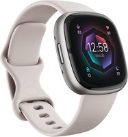 Умные часы Fitbit Sense 2 Advanced для здоровья и фитнеса с инструментами для управления стрессом и сном, приложением ЭКГ, SpO2, круглосуточным мониторингом сердечного ритма и GPS, цвет лунно-белый/платиновый, один размер (в комплекте ремешки S и L) 1000003700