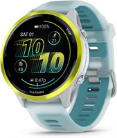 Garmin® Forerunner® 570, 47 мм, усовершенствованные смарт-часы для бега и триатлона с GPS, AMOLED-дисплеем, функциями тренировки и восстановления, корпус из ярко-желтого алюминия с полупрозрачным бело-бирюзовым ремешком 1000003805