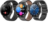 HainoTekoGermany Водонепроницаемые смарт-часы Haino Teko-4 GT4 с большим круглым экраном AMOLED-дисплеем, голосовым помощником AI, 3 сменными ремешками и зарядным кабелем, разработанные для мужчин (черные) 1000003842