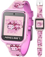 Умные часы Minecraft Kids — дизайн «Розовый аксолотль», 10 циферблатов, счетчик шагов, селфи-камера, калькулятор, игры, диктофон, будильник и таймер, силиконовые ремешки с принтом — подходят для запястий 5,5–8,0 дюймов 1000003898