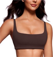CRZ YOGA Butterluxe Spaghetti Strap Sports Brass for Women - Square Neck Yoga Bra Wireless Padded Cami Crop Top Hot Fudge Brown, 40 1000004867