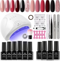 TOMICCA Gel Polish Set Starter Kit, набор из 6 цветов красного розового лака с верхним базовым покрытием и УФ-лампой для сушки ногтей 48 Вт, набор инструментов для светодиодного УФ-лампового дизайна ногтей Soak Off, набор «все в одном» для самостоятельног 1000004909