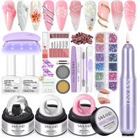SAVILAND Solid Gel Builder for Nails Complete Kit: 3 шт. Нестирающийся гель для наращивания, прозрачный, белый, розовый, с УФ-светильником, хромированная пудра для наращивания ногтей, 3D-скульптура для начинающих мастеров нейл-арта своими руками 1000005118