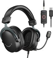 Гарнитура для ПК FIFINE, USB-гарнитура с объемным звуком 7.1, съемный микрофон, блок управления, разъем для наушников 3,5 мм, накладные проводные наушники для PS5/Xbox/Switch, черный - AmpliGame H9 1000005299