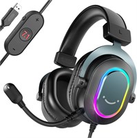 FIFINE Игровая гарнитура для ПК, проводные наушники с микрофоном, объемный звук 7.1, компьютерная USB-гарнитура для ноутбука, потоковые наушники на PS4/PS5, с режимом эквалайзера, RGB, мягкие амбушюры - AmpliGame H6 1000005302