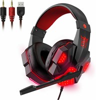 Игровая гарнитура TERRIFI Stereo Pro с микрофоном с функцией шумоподавления ENC, светодиодной подсветкой, объемным звуком и мягкими амбушюрами с эффектом памяти для PS5, PS4, Xbox One, Switch, ПК, ноутбука, мобильного телефона, красная 1000005230