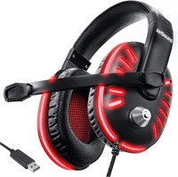 Наушники Airsound Gaming Over-Ear Headset | Красные светодиодные индикаторы | Объемный звук 7.1 | Микрофон с шумоподавлением | Регулятор громкости, USB-интерфейс для PS4/PS5, Xbox, Nintendo Switch для ПК, Mac, ноутбука (Alpha-2) 1000005241