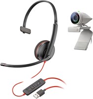 Комплект Poly - Studio P5 с Blackwire 3210 (Plantronics) - камера для видеоконференций HD 1080p - профессиональная веб-камера и комплект USB-A с проводной гарнитурой на одно ухо 1000005494