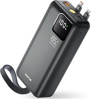 Внешний аккумулятор WASTDE 27000 мАч, 65 Вт, быстрая зарядка через USB-C, портативное зарядное устройство с 5 выходами и 2 входами, 2 встроенными кабелями и светодиодным дисплеем для iPhone 16/15/14 серии, MacBook, Galaxy и т. д. 1000006183