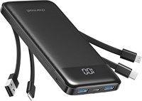 Внешний аккумулятор Charmast со встроенным кабелем, аккумулятор USB C емкостью 10000 мАч, 6 выходов, 2 входа, со светодиодным дисплеем, портативное зарядное устройство Powerbank типа C, совместимое со смартфонами, планшетами и другими устройствами (черный 1000006186