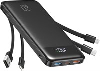 Внешний аккумулятор Charmast со встроенными кабелями, аккумулятор USB C емкостью 20000 мА·ч, 5 выходов, 4 входа со светодиодным дисплеем. Портативный внешний аккумулятор типа C, быстрая зарядка 22,5 Вт, совместим со смартфонами и другими устройствами. 1000006200