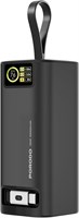 Внешний аккумулятор Porodo Power Bank длиной 1 м с выдвижным кабелем Type-C, макс. 130 Вт, ёмкость аккумулятора 20 000 мА·ч, сверхбыстрая зарядка, интеллектуальный цифровой дисплей, зарядное устройство для ноутбука, выходы USB-C и USB-A — чёрный 1000006213