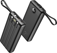 Внешний аккумулятор VEGER 20000 мА·ч, портативное зарядное устройство со встроенными кабелями, тонкий внешний аккумулятор USB C, 4 выхода, 2 входа, со светодиодным дисплеем, быстрая зарядка, совместим с iPhone и сотовыми телефонами Samsung - черный 1000006215