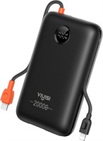 Портативное зарядное устройство VIYISI Power Bank 20000 мАч, 30 Вт, быстрая зарядка, встроенные кабели и светодиодный дисплей, аккумулятор USB C для iPhone, Samsung, iPad и телефонов Android, идеально подходит для путешествий - черный 1000006222