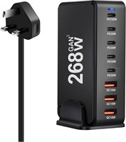 Зарядное устройство USB C мощностью 268 Вт, адаптер питания GaN Power Bank на 8 портов, зарядное устройство USB C мощностью 100 Вт, портативная зарядная станция для MacBook, Galaxy, iPad, ноутбуков и Power Bank (черный) 1000006232