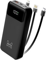 Внешний аккумулятор высокой емкости 20 000 мАч со светодиодным дисплеем, портативное зарядное устройство 12 В, 9 В, 5 В, быстрая зарядка, встроенные кабели, комплект для iPhone 14/15/16 серии, MacBook, iPad, планшета и других устройств 1000006238