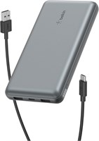 Портативное зарядное устройство Belkin USB C 20000 мА·ч, внешний аккумулятор 20K с портом входа/выхода USB Type C и 2 портами USB A с кабелем USB C-A в комплекте для iPhone, Galaxy, Pixel, iPad, AirPods и других устройств – цвет «серый космос» 1000006242