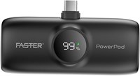 Внешний аккумулятор Faster S5K PowerPod Mini 5000 мА·ч — быстрая зарядка 20 Вт, светодиодный дисплей, USB-C, встроенный кабель для iPhone — сверхкомпактное портативное зарядное устройство, совместимое с iOS и Android — карманный внешний аккумулятор (черны 1000006270