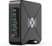 Интеллектуальная зарядная станция USB мощностью 75 Вт с несколькими портами, беспроводная зарядная станция-концентратор, портативная настольная зарядная станция USB-C, внешний аккумулятор для ноутбука QC3.0 Type C PD для телефонов 1000006301