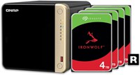 Высокопроизводительный настольный NAS-сервер QNAP TS-464-8G-44S-US с 4 отсеками, емкостью 12 ТБ и предустановленным RAID 5, комплект жестких дисков Seagate IronWolf 1000006609