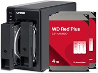 Двухсекционный DAS-накопитель QNAP с емкостью 4 ТБ, USB 3.2 Gen 2 Type-C, предварительно настроенным RAID-массивом 1, комплект жестких дисков WD Red Plus (TR-002-24W-US) 1000006624