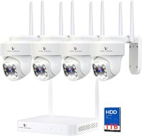 Tomvision 10-канальная беспроводная PTZ-система охранной видеокамеры с 4 ультра-5-мегапиксельной WIFI камерой наружного наблюдения с обзором 355°, автоматическим отслеживанием, функцией обнаружения людей, 10-канальным NVR с жестким диском 1000 ГБ 1000006701