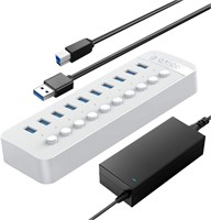 USB-концентратор ORICO Powered USB 3.0 на 10 портов, 48 Вт, с индивидуальными переключателями вкл./выкл. и адаптером питания 12 В/4 А для зарядки настольных компьютеров, ПК, iMac, мобильных жестких дисков, флеш-накопителей, телефонов и iPad 1000006704