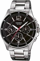 Мужские часы Casio MTP-1374D-1AVDF с чёрным циферблатом и серебристым ремешком 1000006843