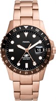Мужские синие часы Fossil GMT из нержавеющей стали с тремя стрелками, цвет: розовое золото/шоколад (модель: FS6027) 1000006861