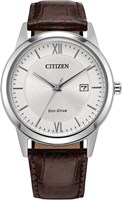 Мужские классические часы Citizen Eco-Drive с кожаным ремешком, тремя стрелками и указателем даты 1000006924