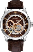 Мужские классические автоматические часы Bulova Sutton с четырьмя стрелками, 24-часовым дополнительным циферблатом, открытой апертурой, автоподзаводом, прозрачной задней крышкой, двойным изогнутым минеральным стеклом, светящимися стрелками, 42 мм 1000006963