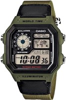 Мужские часы Casio - AE-1200WHB-3BVDF, черный циферблат, зеленый ремешок 1000007001