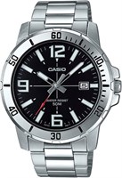 Мужские часы Casio MTP-VD01D-1BVUDF с чёрным циферблатом и серебристым ремешком 1000007158