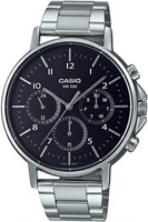 Мужские часы Casio MTP-E321D-1AVDF с чёрным циферблатом и серебристым ремешком 1000007177