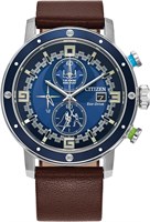 Мужские часы Citizen Eco-Drive Star Wars Luke Skywalker Chronograph из нержавеющей стали с коричневым кожаным ремешком, синим безелем, 44 мм (модель: CA0768-07W), серебристый оттенок, хронограф 1000007181