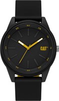 Мужские часы Caterpillar CATWATCHES Cat Insignia Black, корпус 42 мм, черный корпус из АБС-пластика, черный ремешок из силикона, черно-желтый циферблат 1000007191