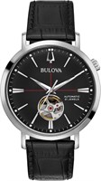 Мужские классические часы Bulova Aerojet с тремя стрелками, кожаным ремешком, автоматическим механизмом, открытой апертурой, запасом хода 40 часов, минеральным стеклом с двойной кривизной, 41 мм 1000007192